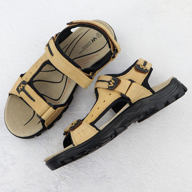Skórzane sandały męskie na rzepy camel Vanhorn 28302