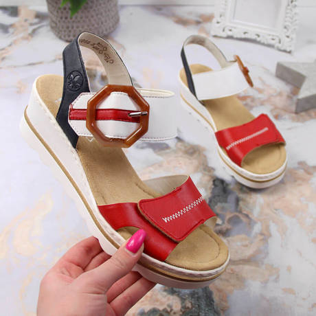 Komfortowe sandały damskie na koturnie Rieker 67476-33