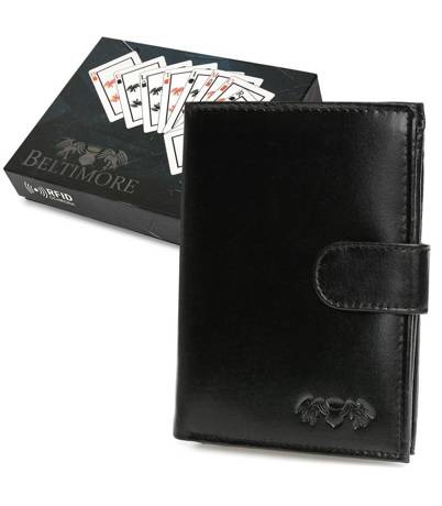 Skórzany klasyczny portfel męski z zapinką czarny Beltimore G10