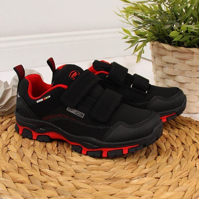 Buty trekkingowe dziecięce wodoodporne czarno-czerwone American Club