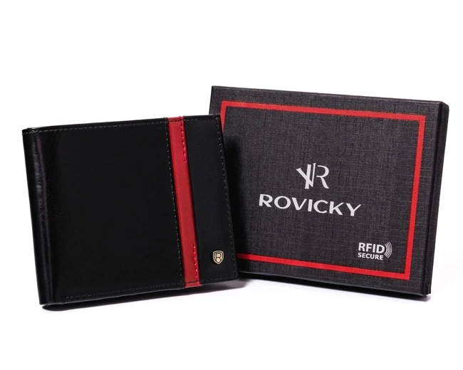 Portfel męski skórzany RFID czarny RovickyN01-RVTP-3012