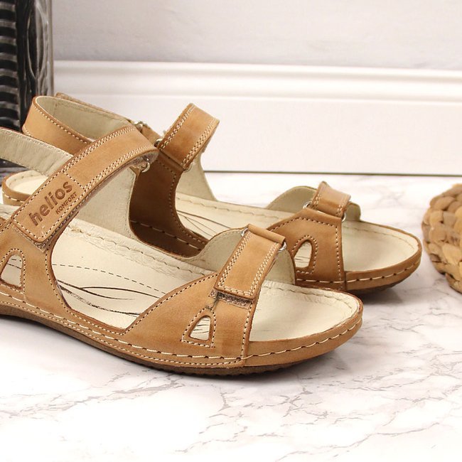 Sandały damskie skórzane komfortowe brązowe Helios 205