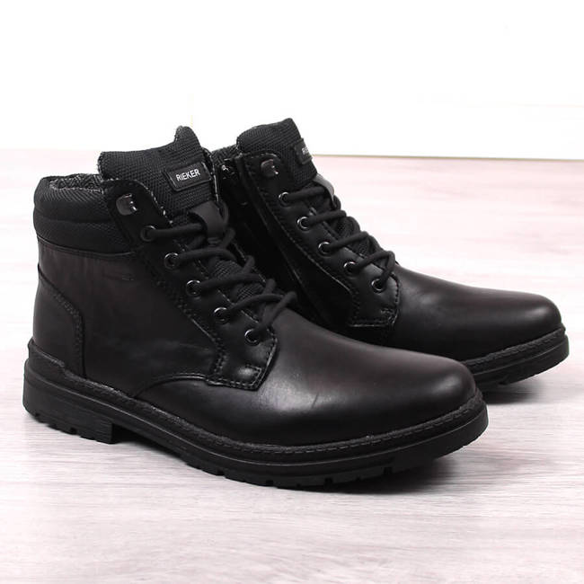 Skórzane buty męskie wysokie czarne Rieker F2641-00