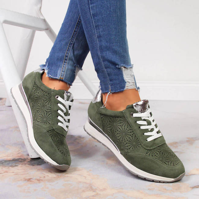 Sneakersy damskie zamszowe zielone Jezzi